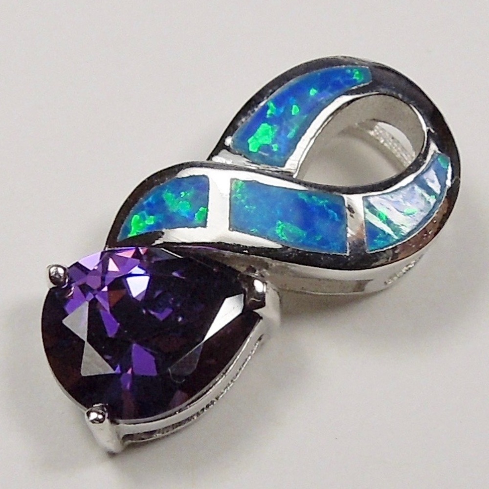 Amethyst & Blue Fire Opal Sterling Silver Pendant